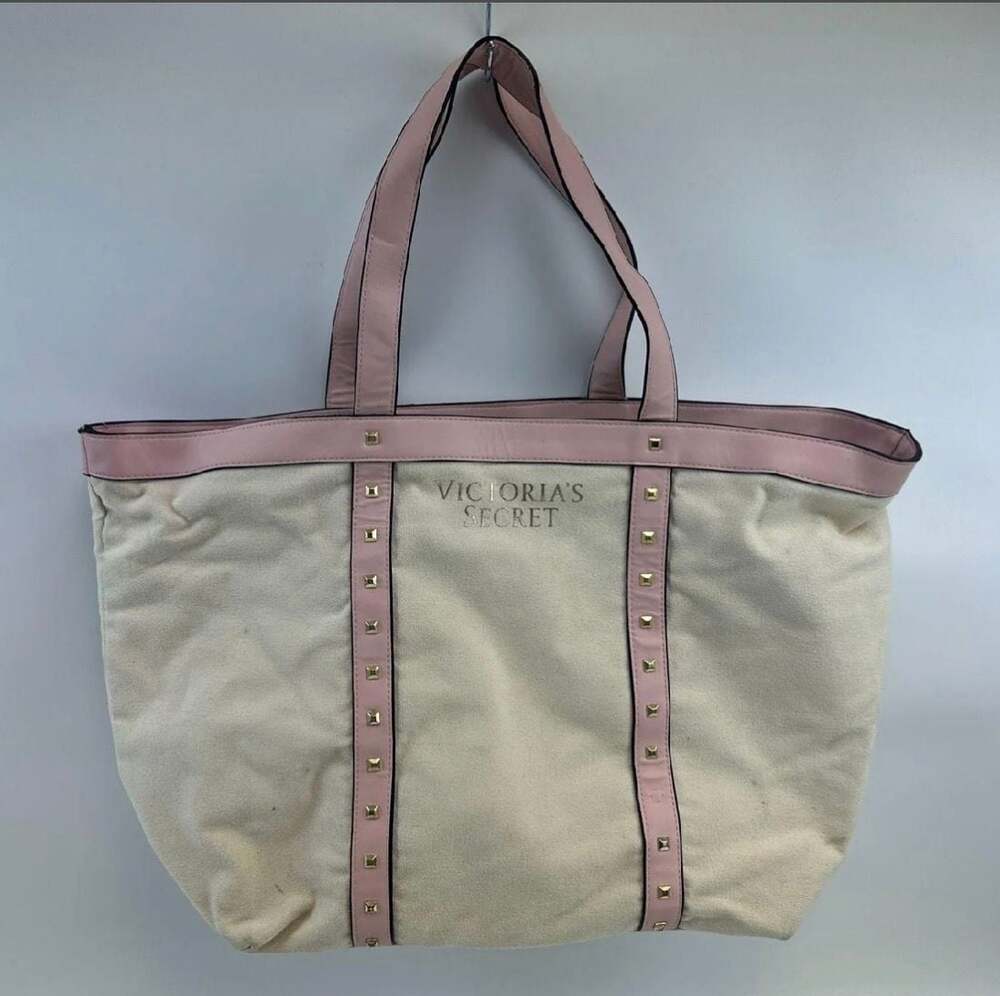 Victoria's Secret Super Soft Brushed Canvas Studded Large Tote Bag Handbag NWT